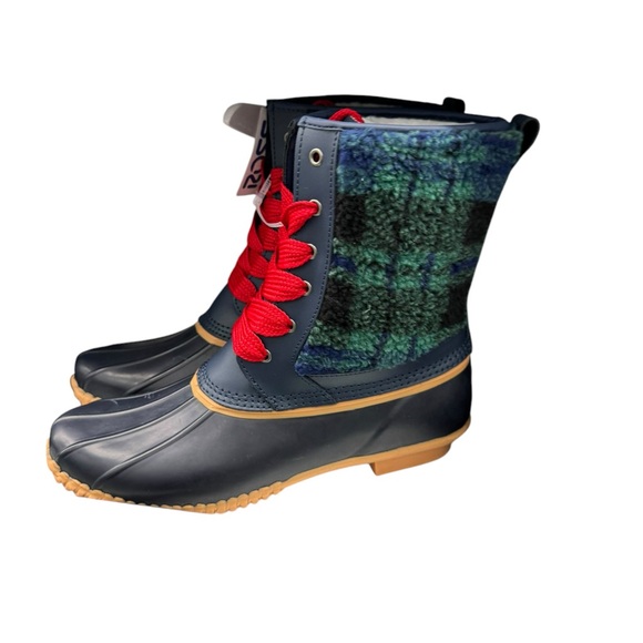 NWT Land’s End insulated duck boot green and blue plaid fleece w/ rubber sole 10 - Picture 3 of 8